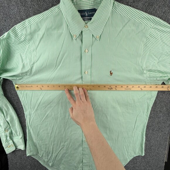 Ralph Lauren Men Button Up Shirt Long Sleeve Green Striped Classic 16.5 34/35 - Picture 5 of 16